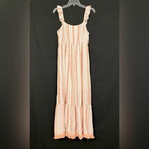 Staccato summer dress beach boho size large pink & white stripes ruffles fringe